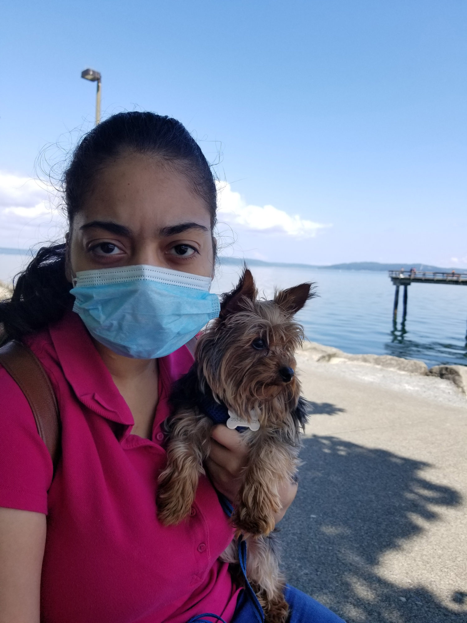 Haisell and her dog on the waterfront.