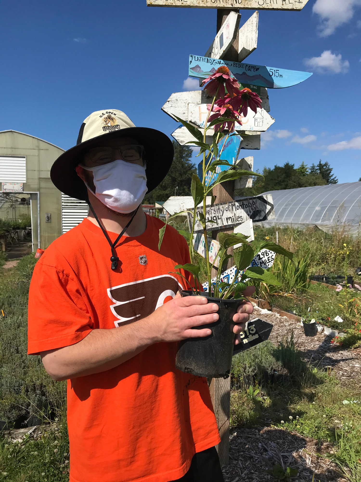 Drew visiting the Farm during the scavenger hunt.