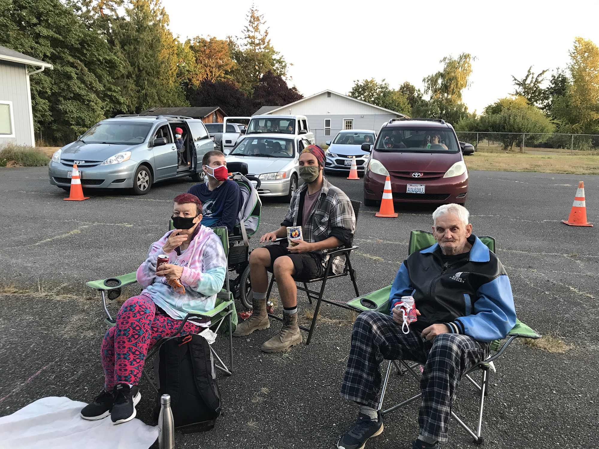 "Customers" are getting settled at the Camp L'Arche drive-in.